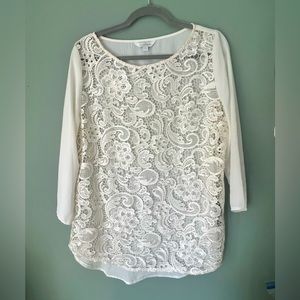 Charming Charlie’s cream and crochet lace blouse.